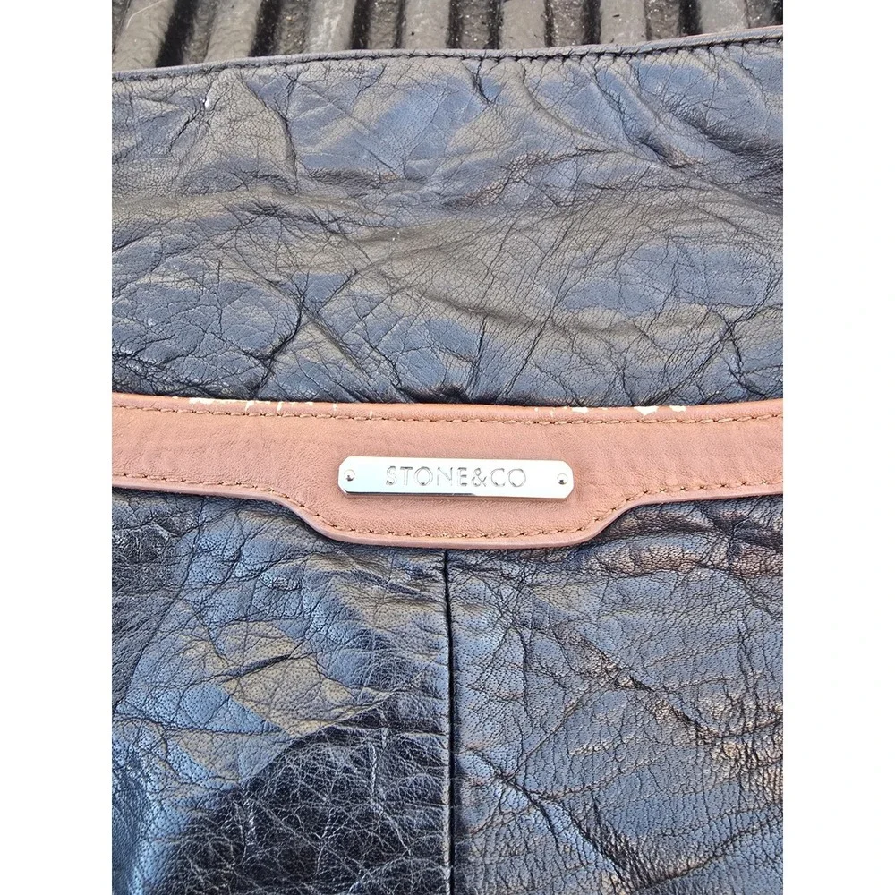 Purse-Stone And Company Ladies Brown and Black Genuine Leather Handbag